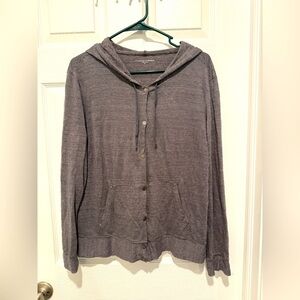 Eileen Fisher 100% Linen Striped Hooded Cardigan Size XS. Snap Button.